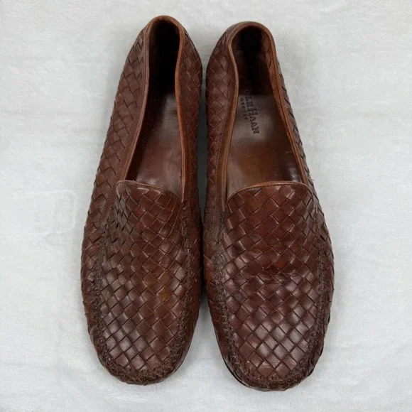 Cole Haan Resort Mens Brown Woven Leather Loafers Italian Made Slip On Shoes 13